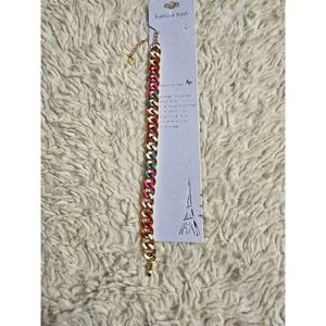Stainless Steel Gold Tone Multicolor Enamel Curb Link Bracelet 8in Adjustable